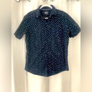 Navy Dark Blue Printed Casual button down Shirt men’s large